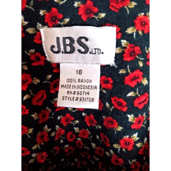 Vintage 90's JBS Ltd Black Red Floral Print Scoop Neck Button Maxi Dress - Picture 4 of 4